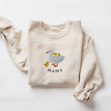Mama Embroidered Sweatshirt, Cute Mama Goose Embroidery, Mothers Day Gift, Mom and Kids Shirt, Mama Duck and Ducklings, Mama and Chicks Crew